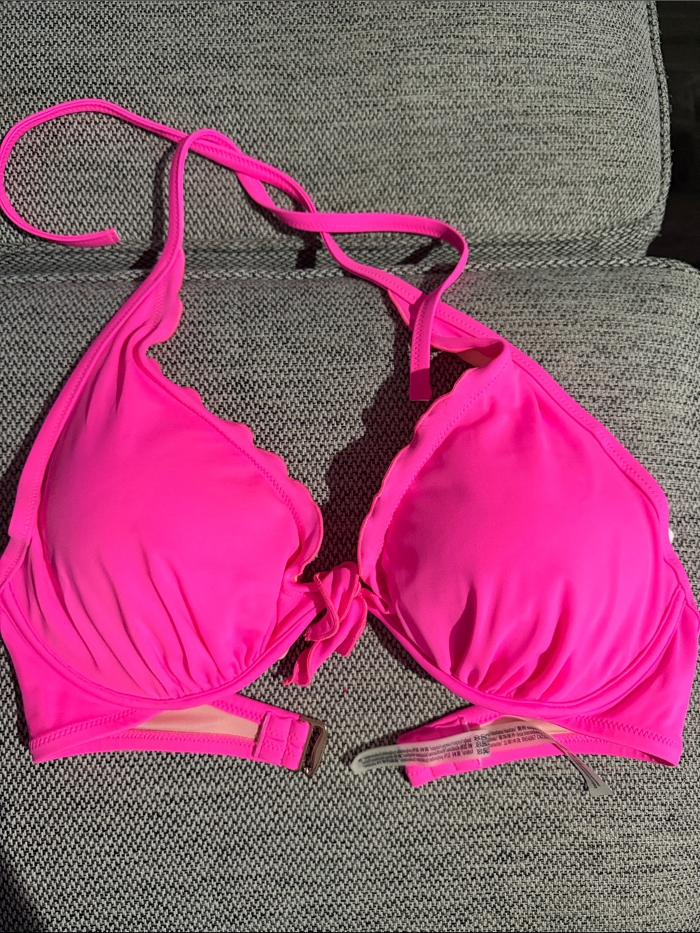 Victoria's Secret Hot Pink Scalloped Halter Bikini Top